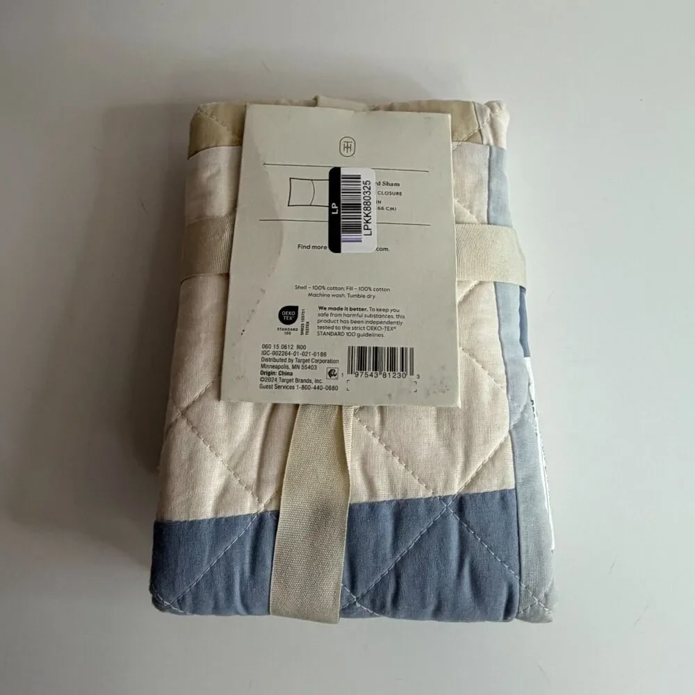 Threshold Cotton Pieced Standard Pillow Sham 20x26 NWT Blue Cream Beige